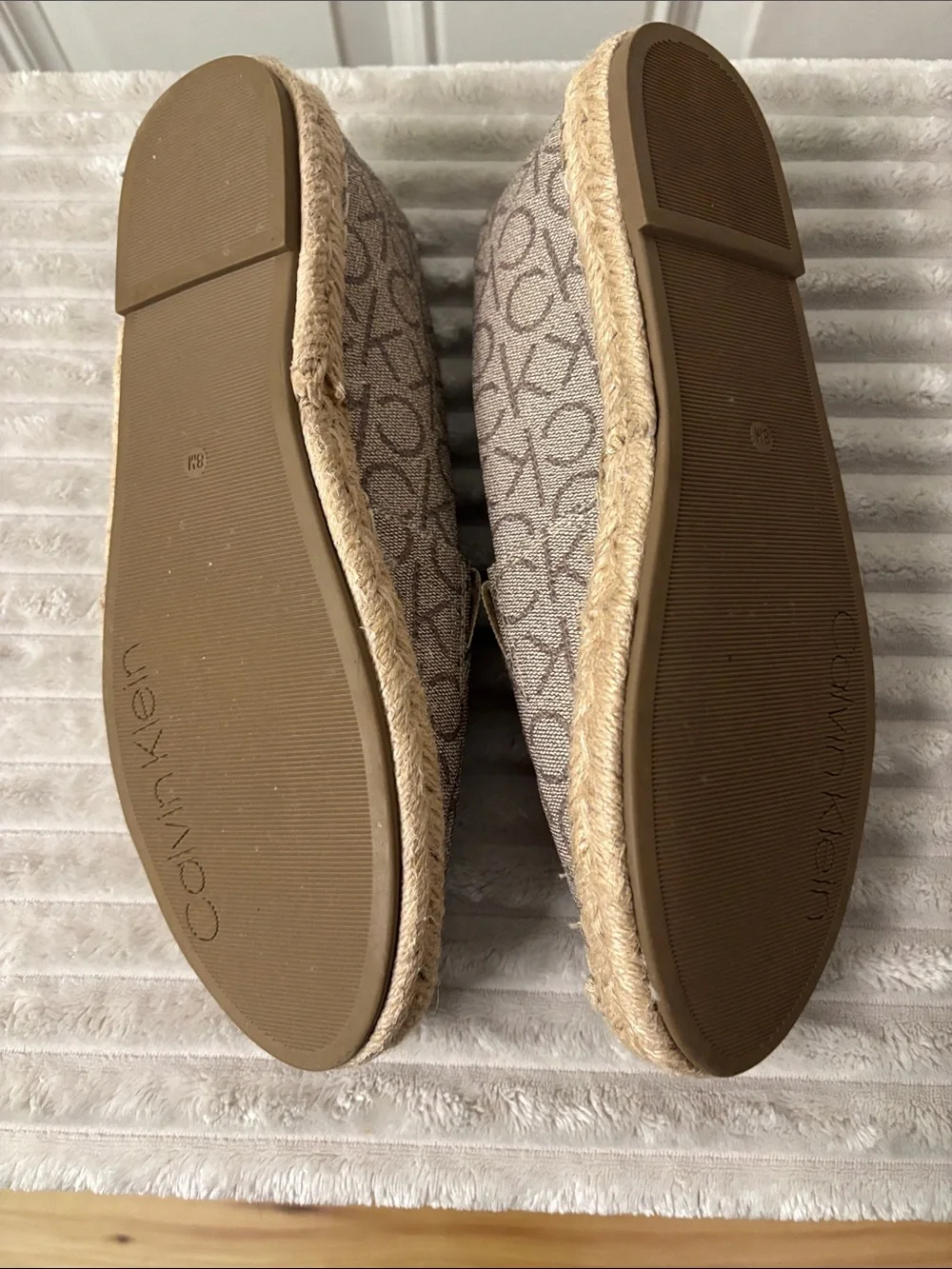 EUC Calvin Klein Taupe CK Monogram Espadrille Flats
